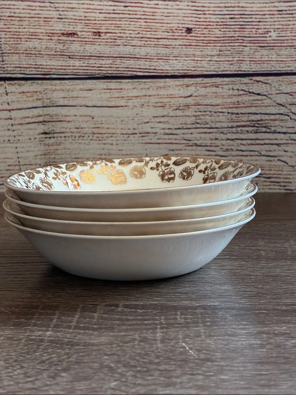 4 Vintage Pope Gosser Floral Fruit Basket Accent Side Plate WhiteGold Trim